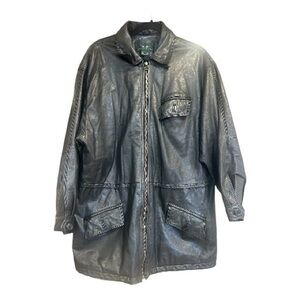 Lauren Ralph Lauren Leather Jacket Large Black Full Zip 4 Pocket Quilt Lined